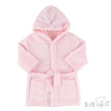 FBR305-P: Pink Bunny Embossed Hooded Robe (0-6 Months)